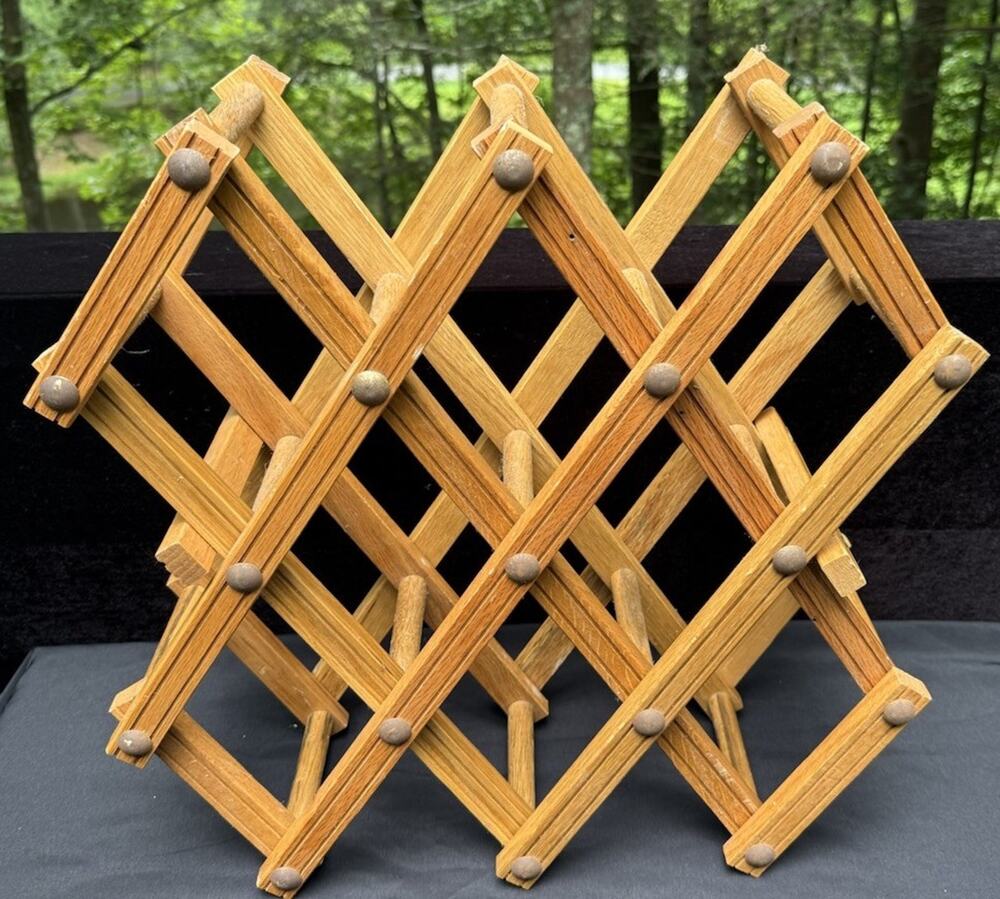 Vintage Wine Rack Bottle Holder Scissor Wood Accordion Wood Folding Heavy Duty 2